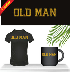 Old Man Tshirt And Mug Design With Palm Leaf