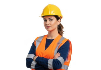 Confident construction worker isolated on transparent background