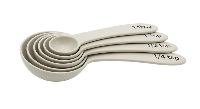 Essential kitchen measuring spoon set for precise baking and cooking Accurate beige plastic culinary utensils for modern