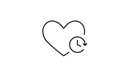 Simple heart with clock icon line art modern design on transparent background silhouette