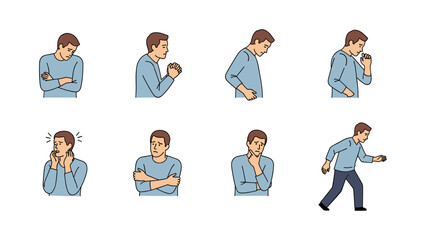Collection of male characters expressing discomfort and thoughtful gestures