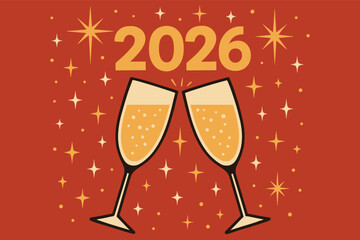 Vector Poster Of Champagne Glasses With 2026 Sparkles Poster