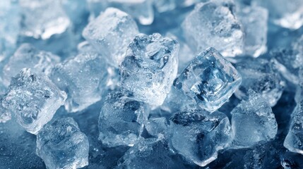 Obraz premium A close-up view capturing the texture of numerous ice cubes, reflecting light and offering a cool, refreshing aesthetic