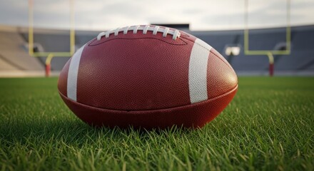 American Football on Grass Field with Stadium Lights in Background