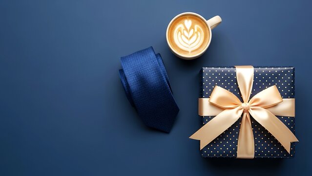 Celebrate Father's Day with a navy flat lay of latte and tie
