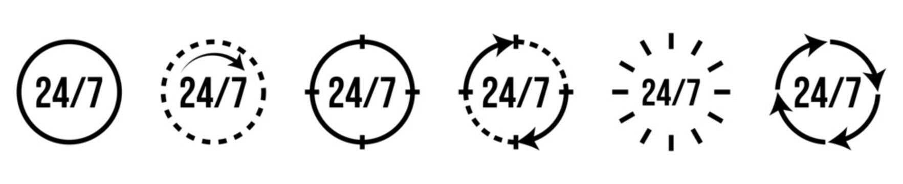 24/7 service icon set