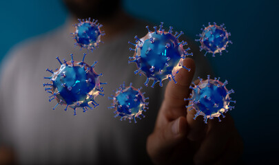 Digitally rendered virus in focus. Concept of disease control, awareness and research related to global pandem