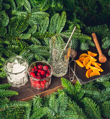 Making cocktail. Christmas mojito. Selective focus.
