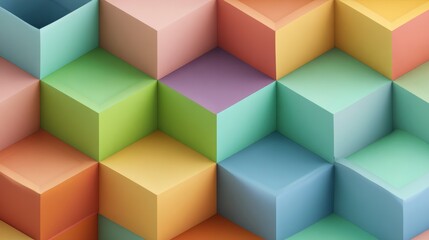 Obraz premium A close-up view of a series of three-dimensional cubes arranged in a repeating pattern of various pastel colors