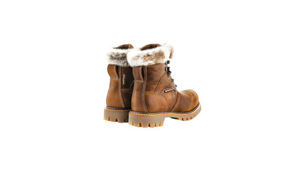 fur lined winter boots isolated on white background, warm snow boots for cold weather protection