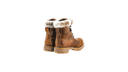 fur lined winter boots isolated on white background, warm snow boots for cold weather protection