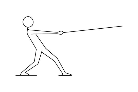 Minimalist line art of person engaged in tug of war pose