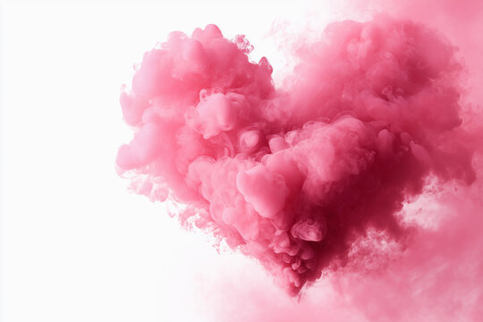 Pink smoke forms a heart shape in the air during a creative art project at a studio
