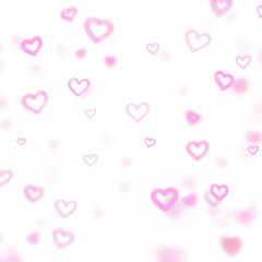 Pink glowing hearts scattered on black background with soft light clusters. Romantic abstract illustration for love themes, Valentine&rsquo;s Day designs, banners, posters and digital backgrounds.