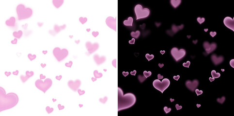 Abstract pink glowing hearts floating on black background. Romantic love pattern illustration for Valentine&rsquo;s Day, wedding designs, social media backgrounds and decorative modern compositions.