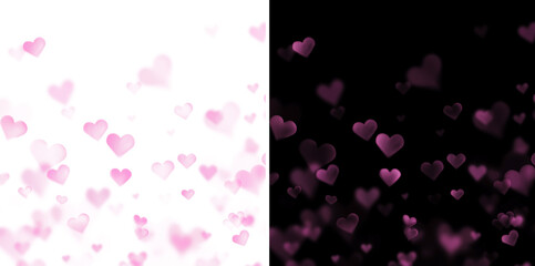 Abstract pink glowing hearts floating on black background. Romantic love pattern illustration for Valentine&rsquo;s Day, wedding designs, social media backgrounds and decorative modern compositions.