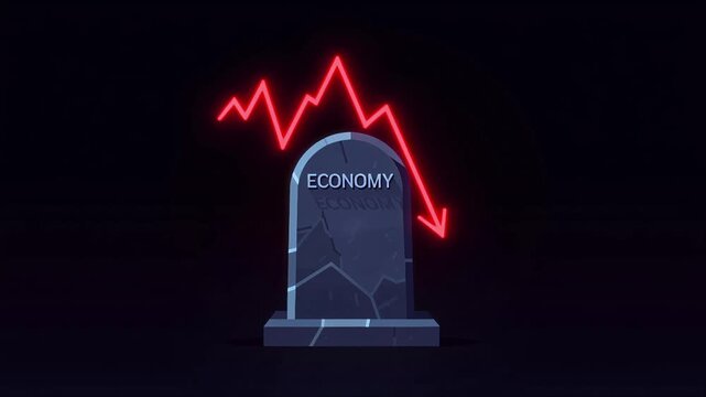 Economy Gravestone on Stock Investment Chart Economic Depression Recession Loss Crisis Finance Bankruptcy 2D Style