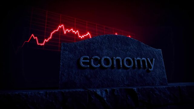 Economy Gravestone on Stock Investment Chart Economic Depression Recession Loss Crisis Finance Bankruptcy