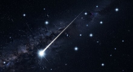 A Bright Shooting Star Streaks Across the Starry Night Sky, Illuminating the Darkness