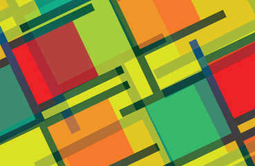Vibrant geometric color blocks intersecting lines on brigh  colorful  background. abstract wall art