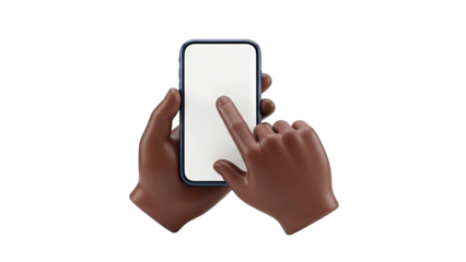 Hands Touching Smartphone Screen on White Background