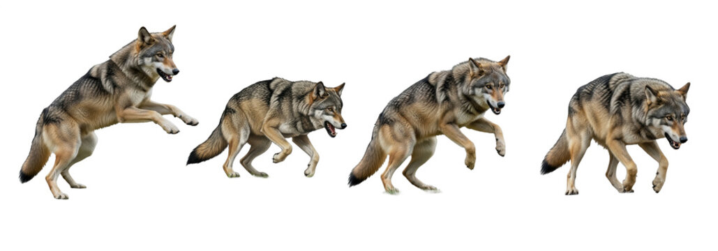 Set Of Wolf In Various Poses isolated on transparent background, Wild Wolf PNG 
