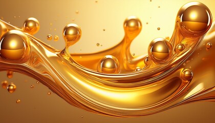 golden liquid with bubbles flowing gracefully in a bright background