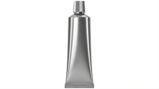 Silver metal squeeze tube with cap for cream, ointment, or cosmetic product, isolated on white background