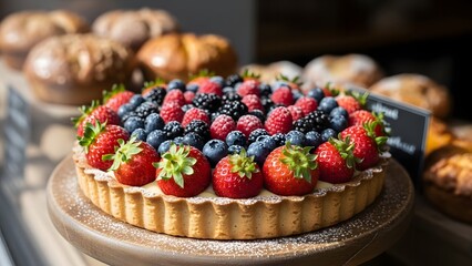 Fresh Fruit Tart Seasonal Berries Bakery Pastry Elegant Dessert Display