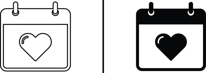 Calendar icon with heart for special date reminders, favorite events, and wedding planning