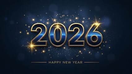 Glittering gold and blue 2026 Happy New Year digital background with starbursts and sparkles