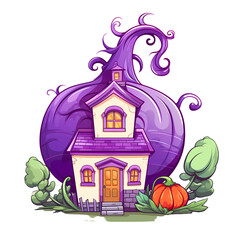 Whimsical Purple Onion-Shaped Cottage Illustration