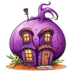 Whimsical Onion-Shaped Purple House Vector Illustration