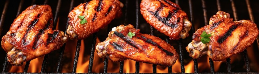 Grilled Chicken Wings on BBQ, barbecue ,chicken wings