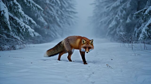 Fuchs im winterlichen Wald &ndash; Wildtier in verschneiter Natur
