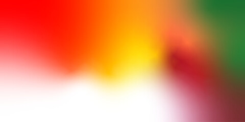 White red yellow green abstract background. Crimson scarlet tones blended with golden yellow and emerald green. Smooth gradient ombre transition. Soft blur shadows, subtle light shimmer.