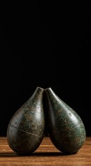 Weathered antique objects with deep patina resting closely, signifying timeless affection, reliable partnership, and lasting duration ,patina, vintage, companionship