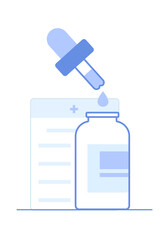 Flat illustration of medicine dropper in front of patient information leaflet.