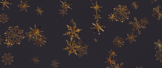 Luxurious golden snowflakes float on a dark background, perfect for winter holiday designs and festive season im