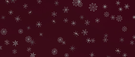 Christmas snowflakes falling on a deep burgundy background. A perfect illustration for winter holiday themes, c