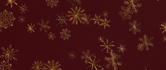 Elegant gold snowflakes on a rich burgundy backdrop, ideal for Christmas or winter designs. Perfect for holiday