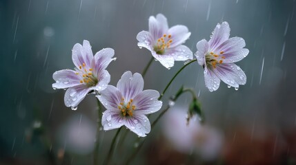 Rain-Drenched Flowers: Delicate Blooms in a Spring Shower Captured in Stunning Macro Detail