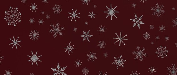 Abstract Christmas background featuring silver snowflakes on a dark burgundy backdrop, perfect for festive desi