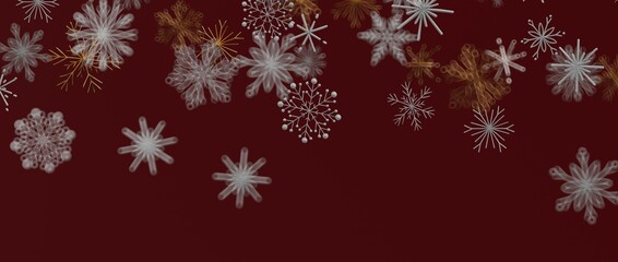 Christmas snowflakes background with snowflakes in red. Winter holiday theme, seasonal background for design,