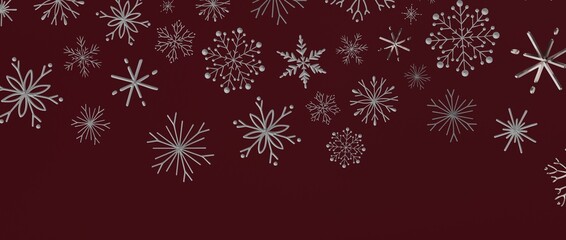 Festive background of silver snowflakes on a rich burgundy backdrop, ideal for Christmas or winter designs. Per