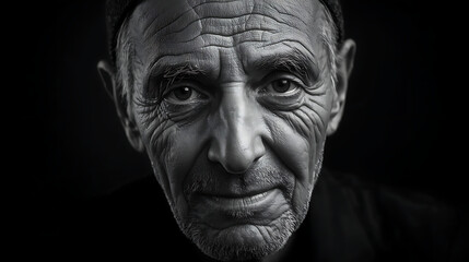 Fototapeta premium Closeup portrait of a senior man with deep wrinkles on his face