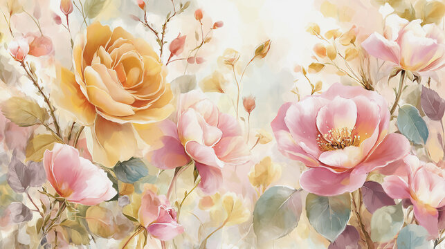 watercolor botanical Rose flower flowers texture template background.Elegant wedding invitation card background . Minimal hand painted Design for wedding or Valentine's Day