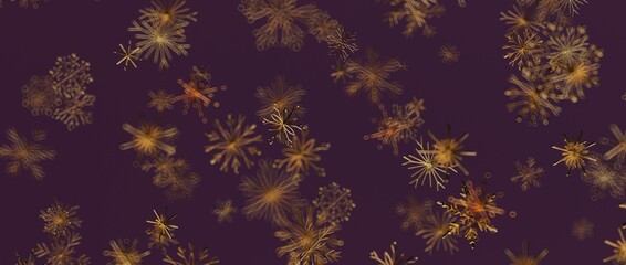 An artistic digital illustration featuring elegant gold snowflakes against a deep purple backdrop. Perfect for h