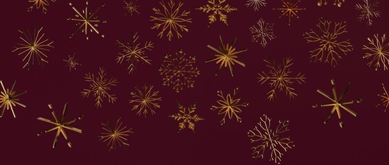 Luxurious gold snowflakes on a deep burgundy backdrop, perfect for festive designs, holiday cards, and winter th