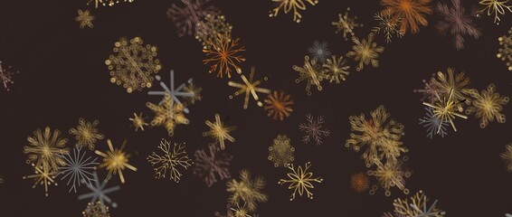 Abstract design of snowflakes in various colors on a dark background. Perfect for winter themes, holiday decorat